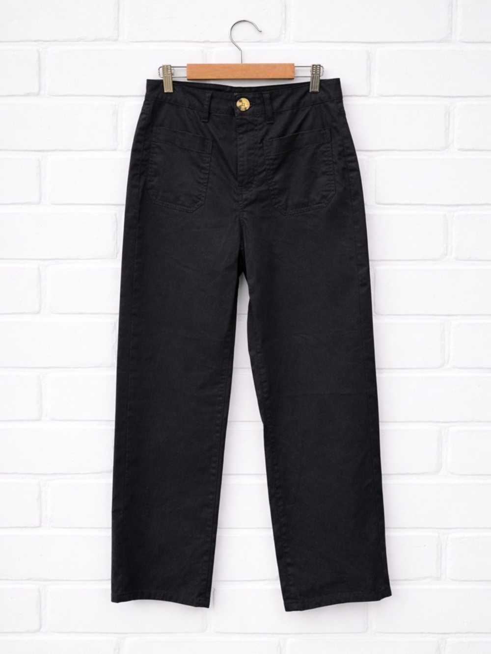 Quince Pants Wide Leg Organic stretch Cotton Chino Cropped Black trousers